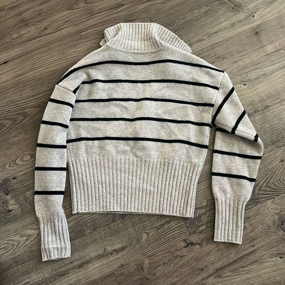 Reformation Cream and Black Striped V-Neck Sweater - Picture 7 of 7